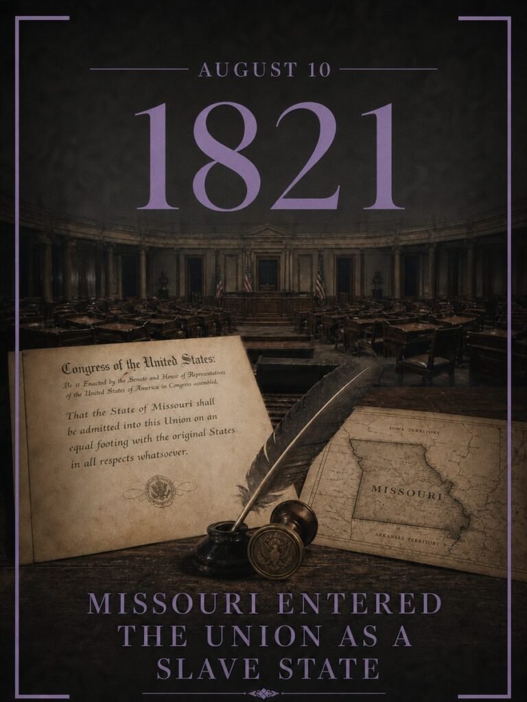 1821 — Missouri enters the Union as a slave state