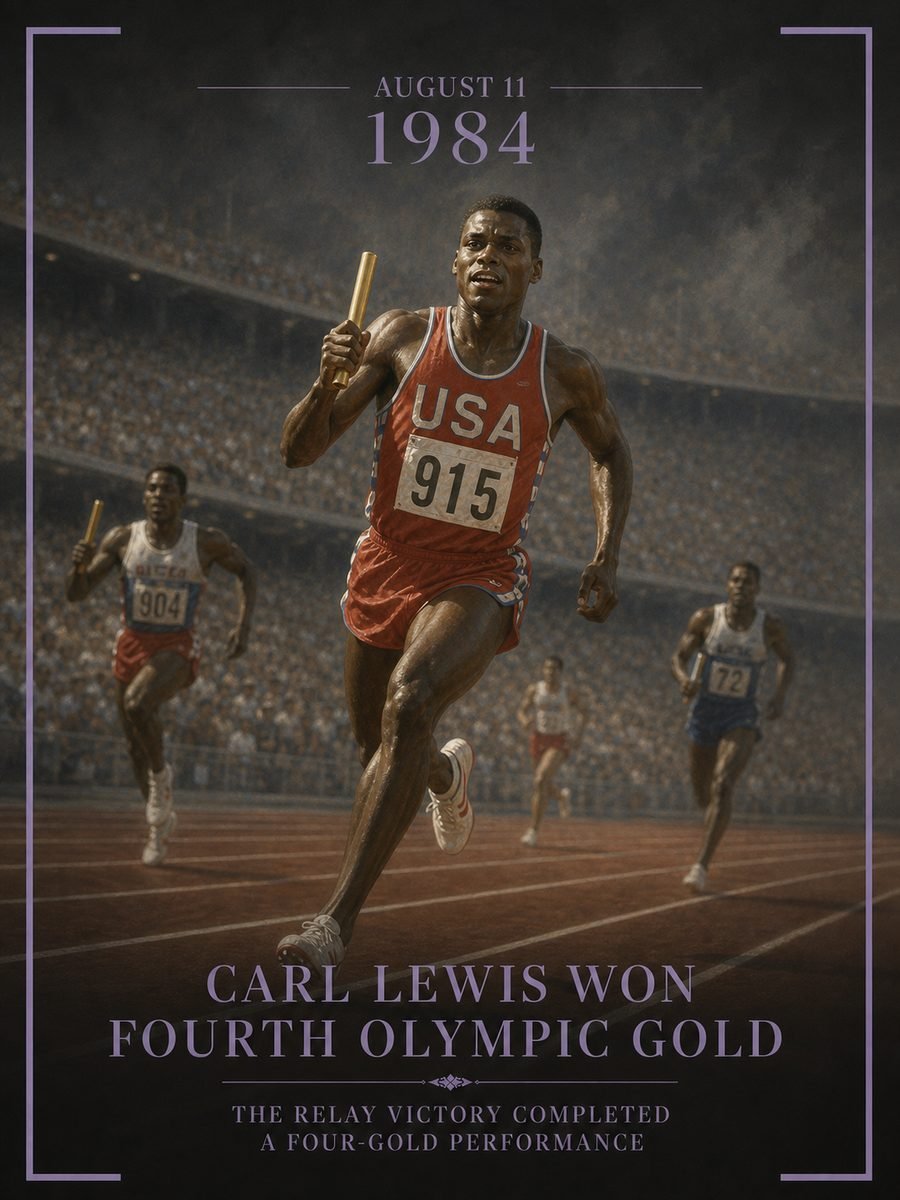 1984 — Carl Lewis completes a four-gold Olympic performance