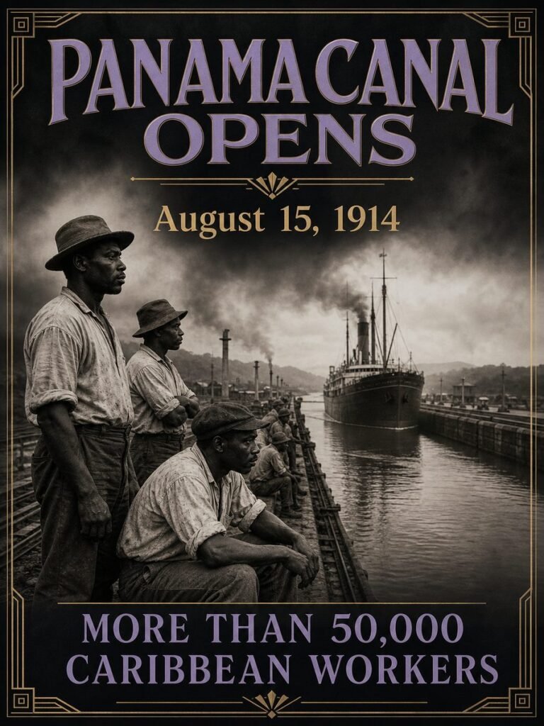 1914 — Panama Canal opens after work by tens of thousands of Caribbean laborers