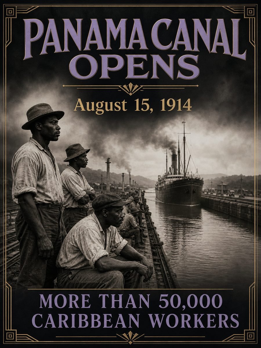 1914 — Panama Canal opens after work by tens of thousands of Caribbean laborers