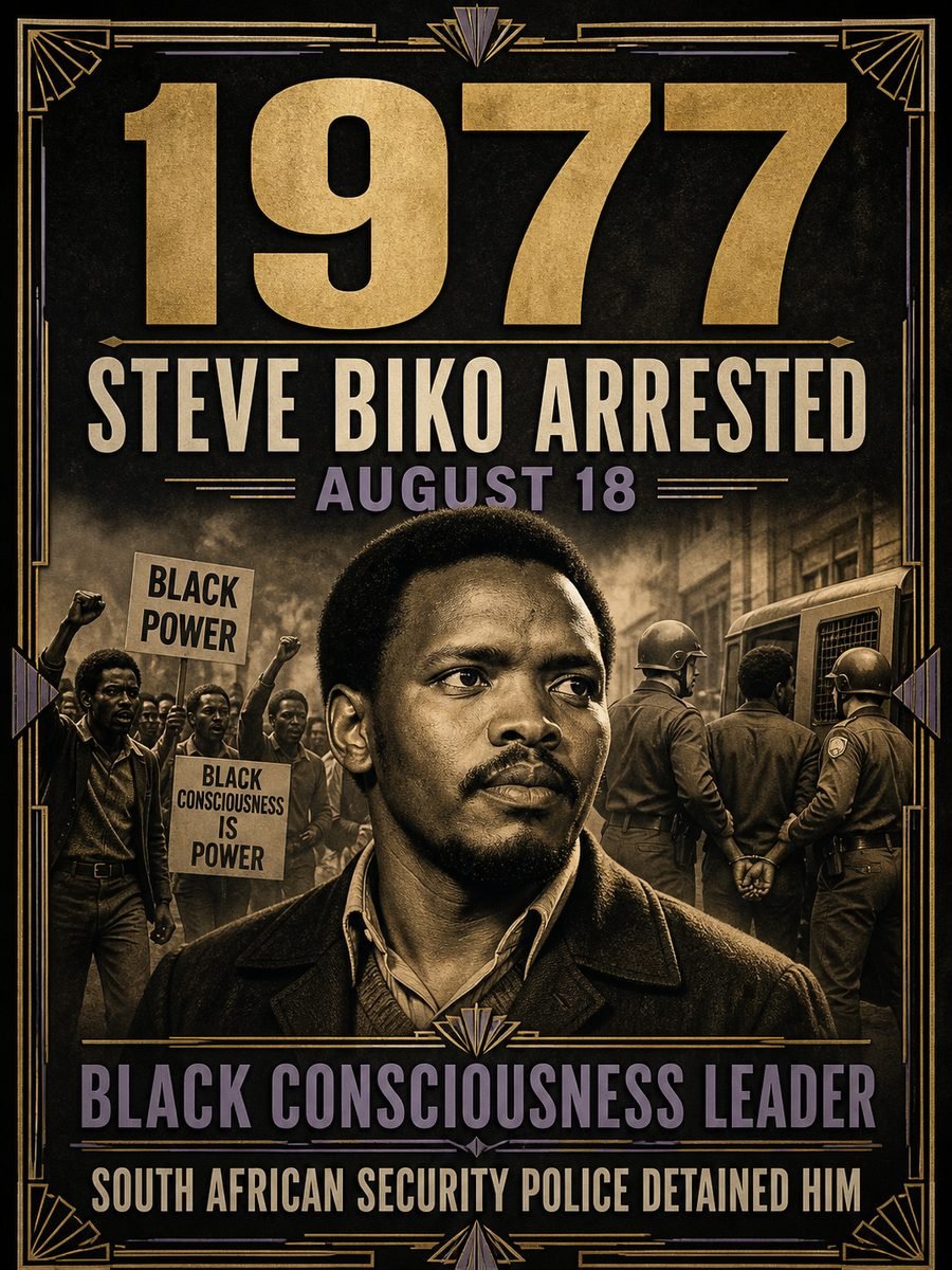1977 — Apartheid authorities arrest Steve Biko