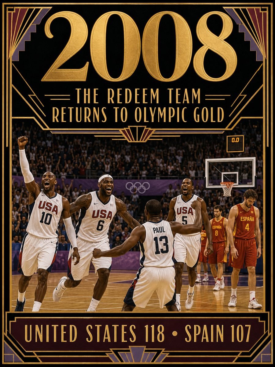 2008 — United States “Redeem Team” wins Olympic basketball gold