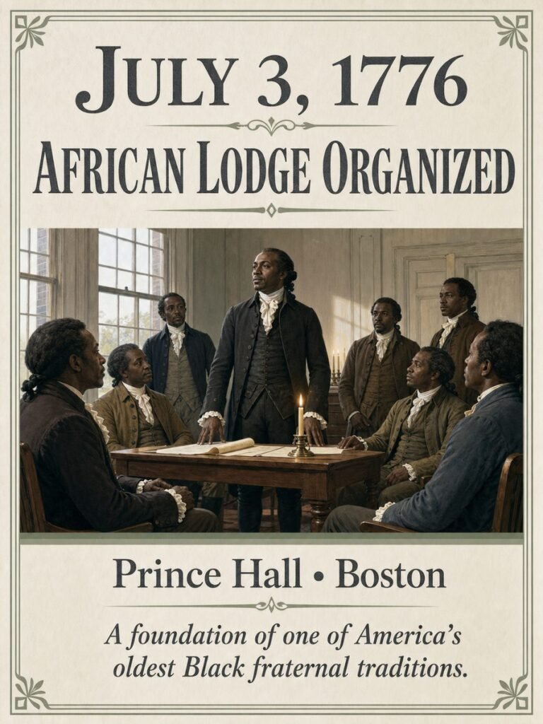 1776 — African Lodge organized under Prince Hall