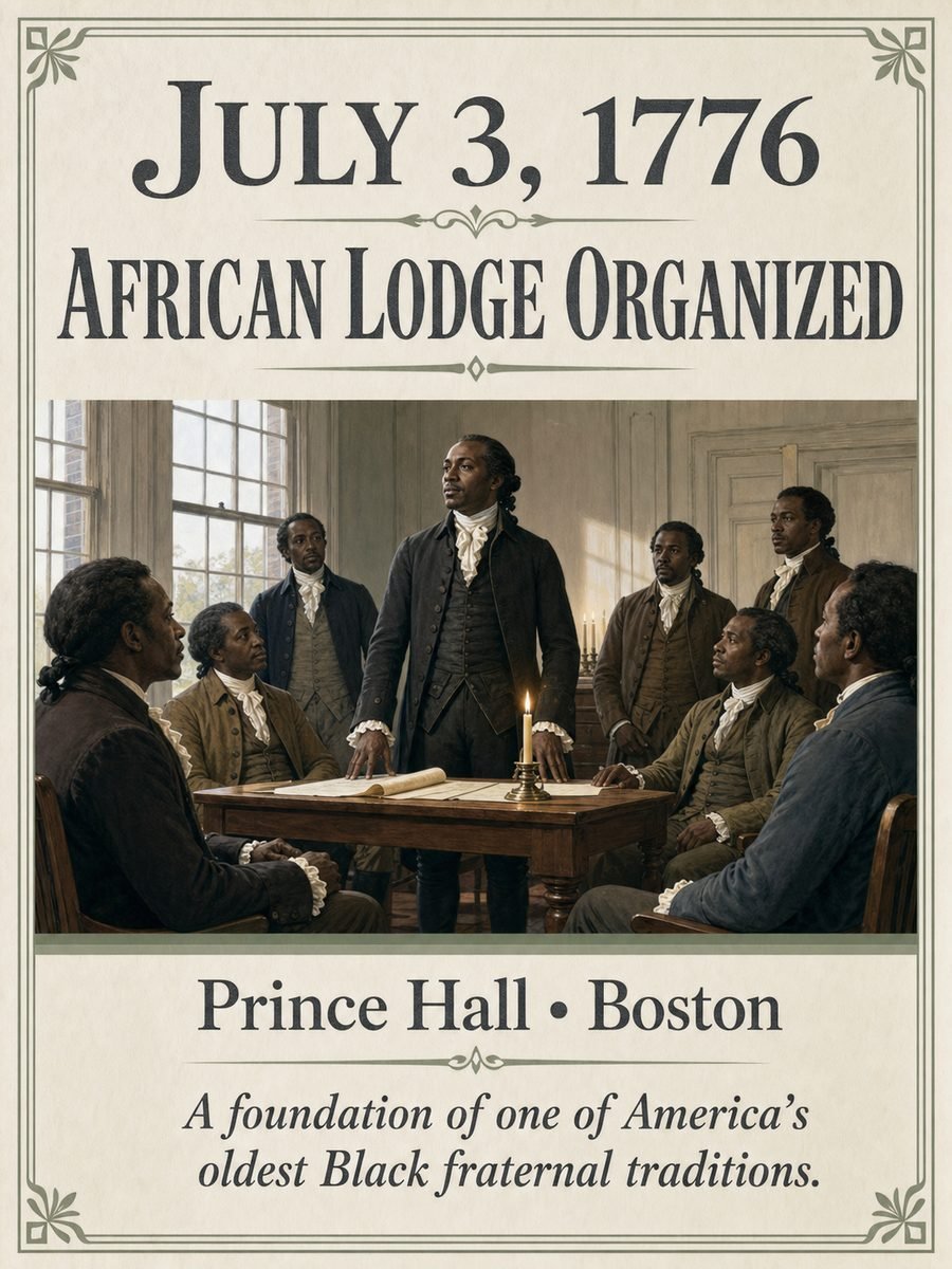 1776 — African Lodge organized under Prince Hall
