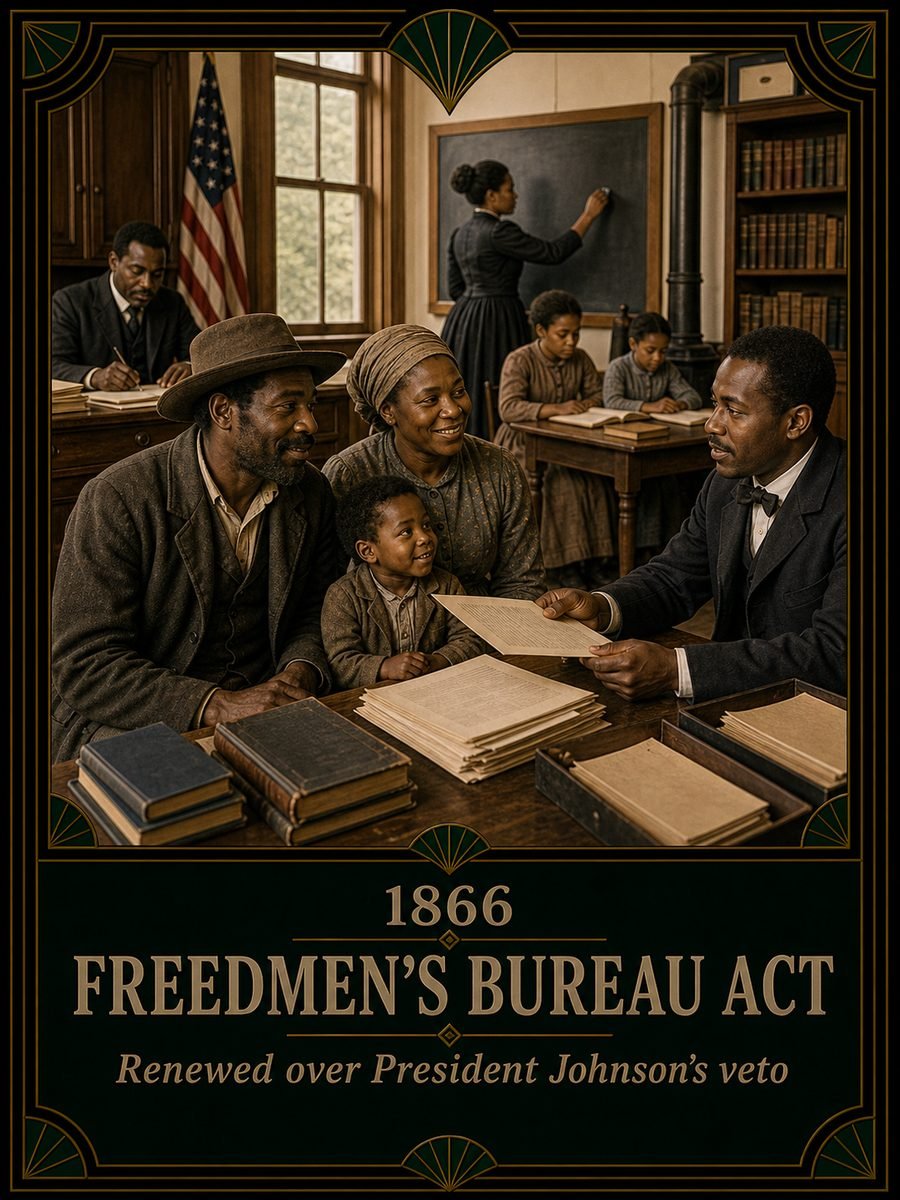 1866 — Freedmen’s Bureau Act becomes law over President Johnson’s veto