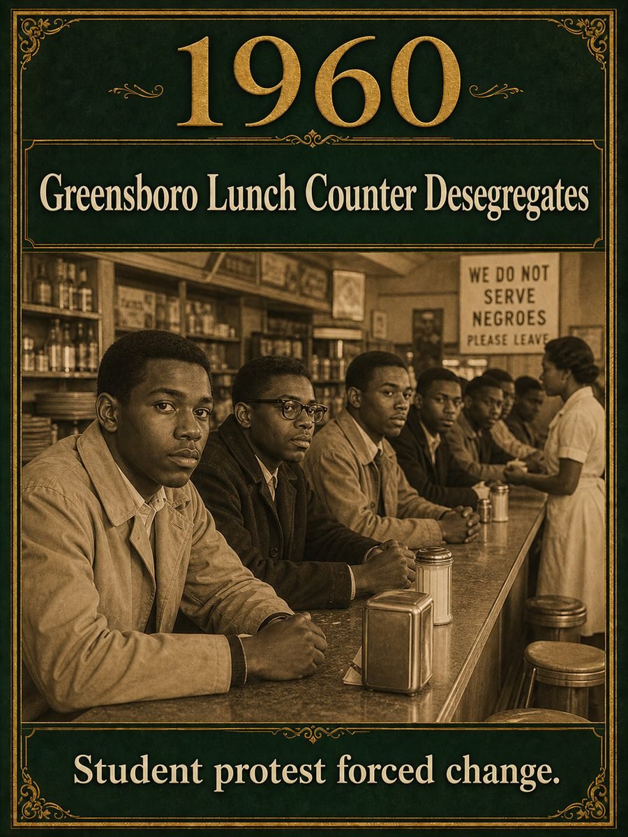 1960 — Greensboro Woolworth lunch counter desegregates