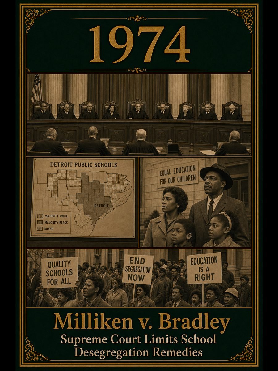 1974 — Milliken v. Bradley limits school desegregation remedies