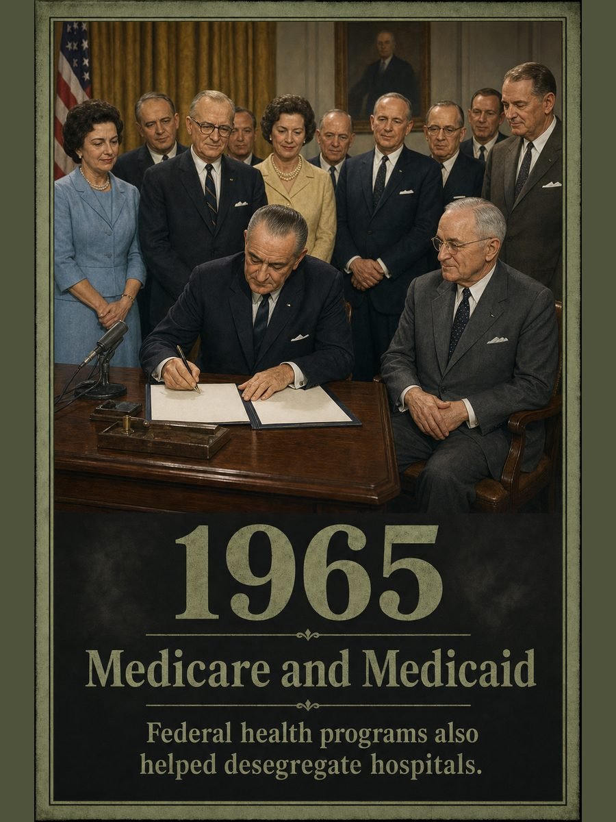 1965 — Medicare and Medicaid Act signed into law