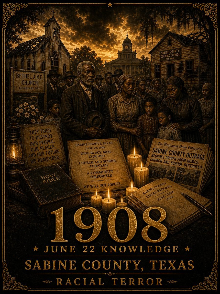 1908 — Nine Black men are lynched in Sabine County, Texas