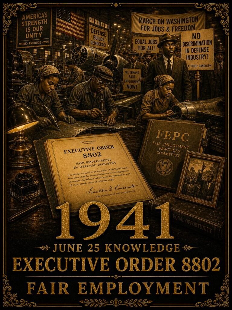 1941 — Executive Order 8802 bans discrimination in defense industries