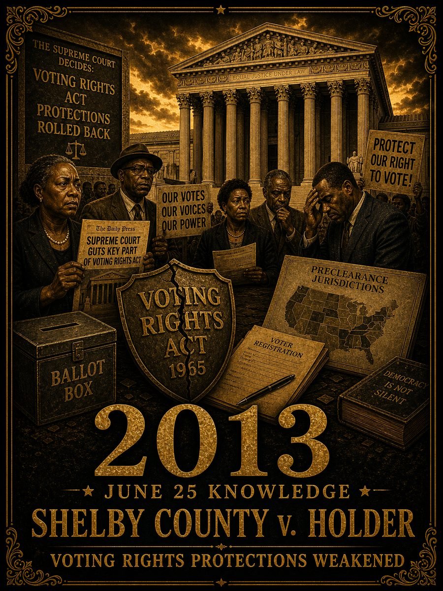 2013 — Shelby County v. Holder weakens the Voting Rights Act
