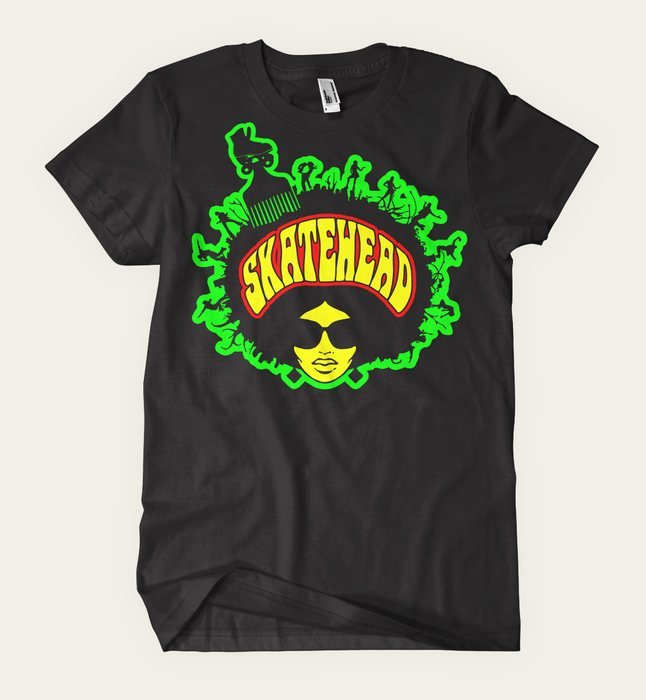 Skatehead design on a black tee