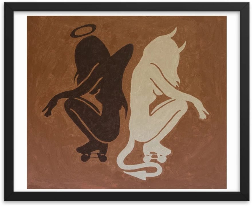 Shadow of Evil — angel and demon skaters back to back