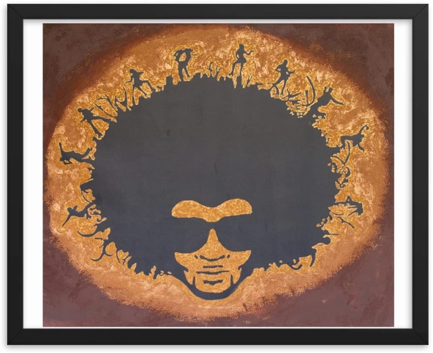 Soul Man — painting of an afro silhouette ringed in gold figures