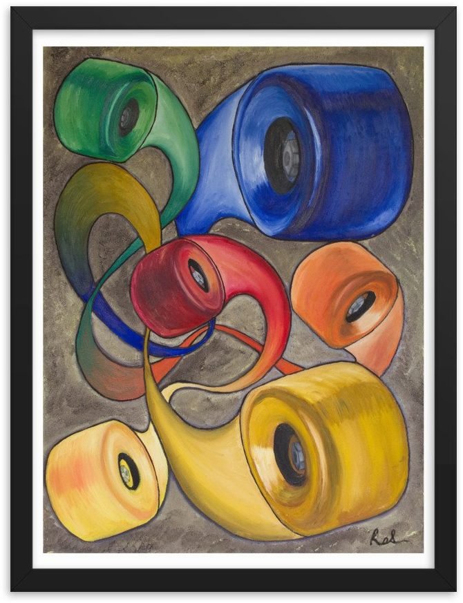Wheels — painting of tangled colorful skate wheels