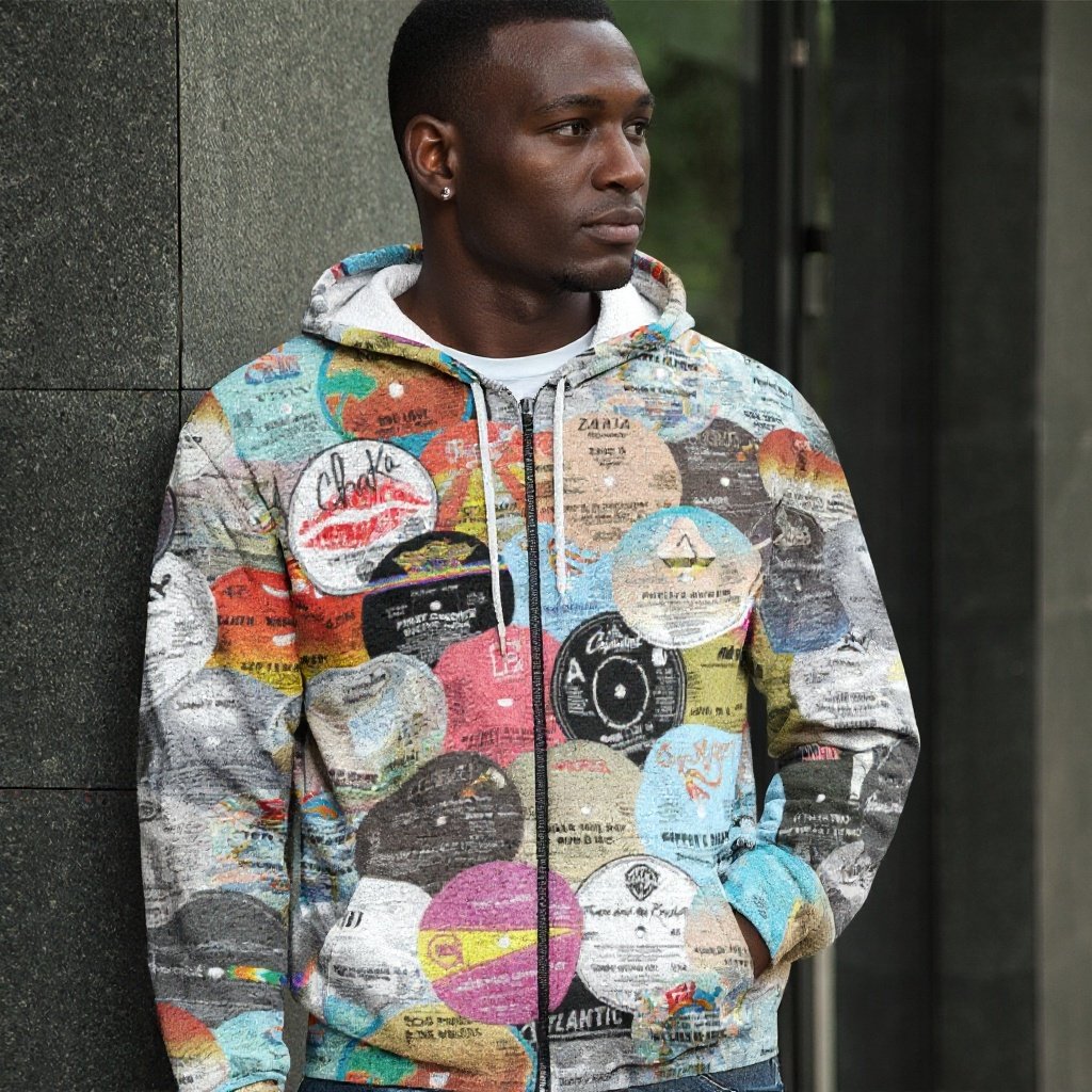 Throwback Collage Heavy Fleece Raglan Zip Up Hoodie With Pocket