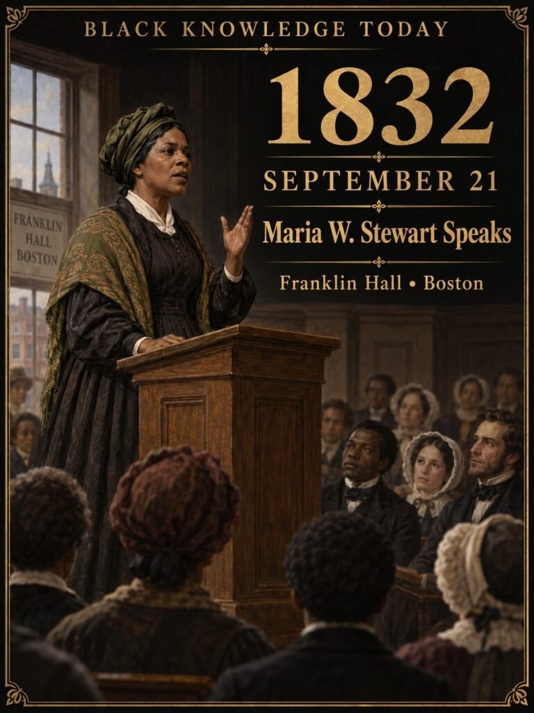 1832 — Maria W. Stewart becomes the first American woman to lecture publicly on