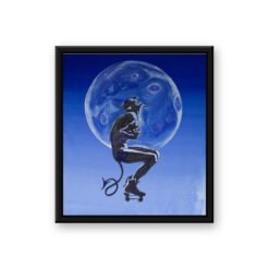 Demon on Wheels — framed canvas print in a black float frame