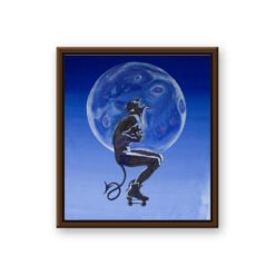 Demon on Wheels — framed canvas print in a brown float frame