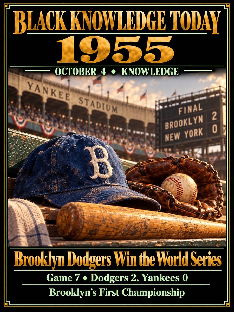 1955 — The Brooklyn Dodgers, Jackie Robinson's team, won their first World Series