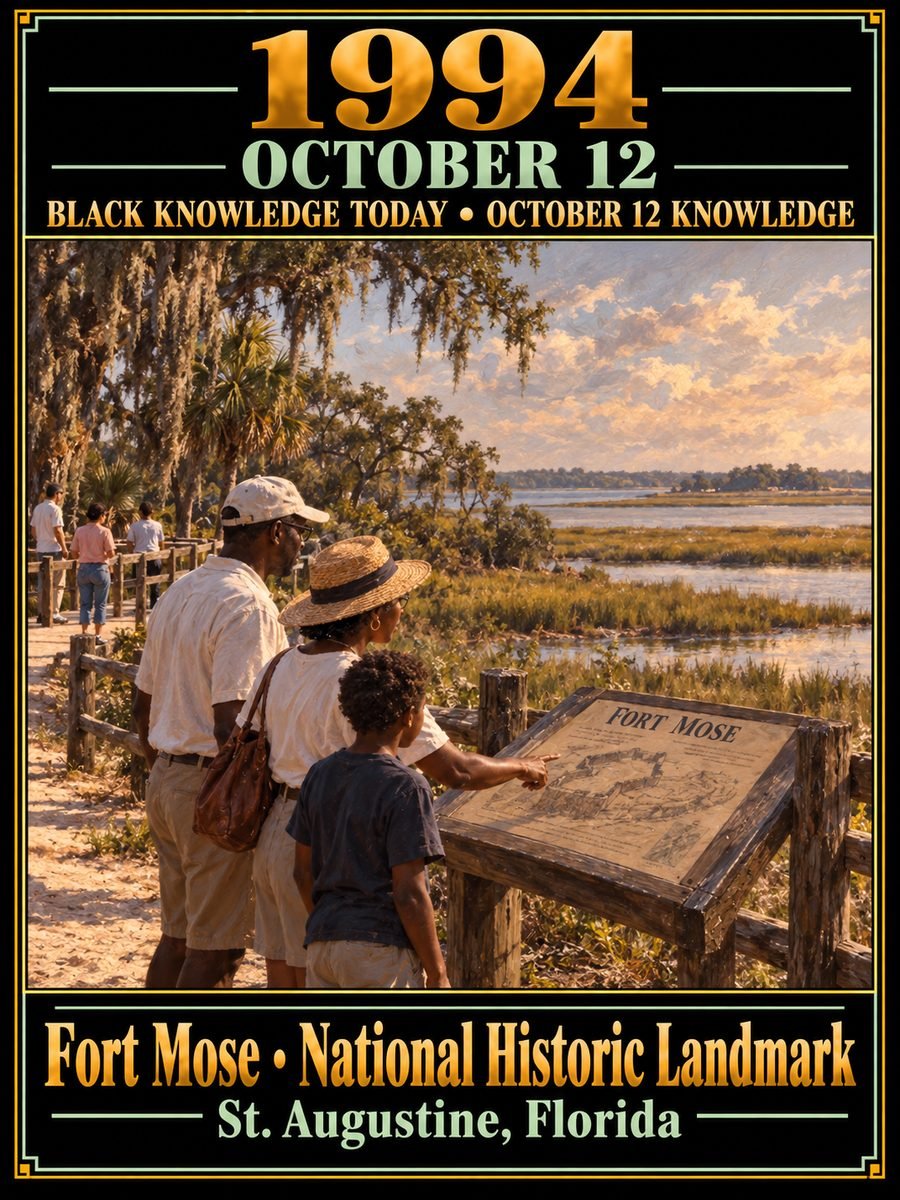 1994 — Fort Mose, the first legally sanctioned free Black community in the present-day United States, was designated a National Historic Landmark