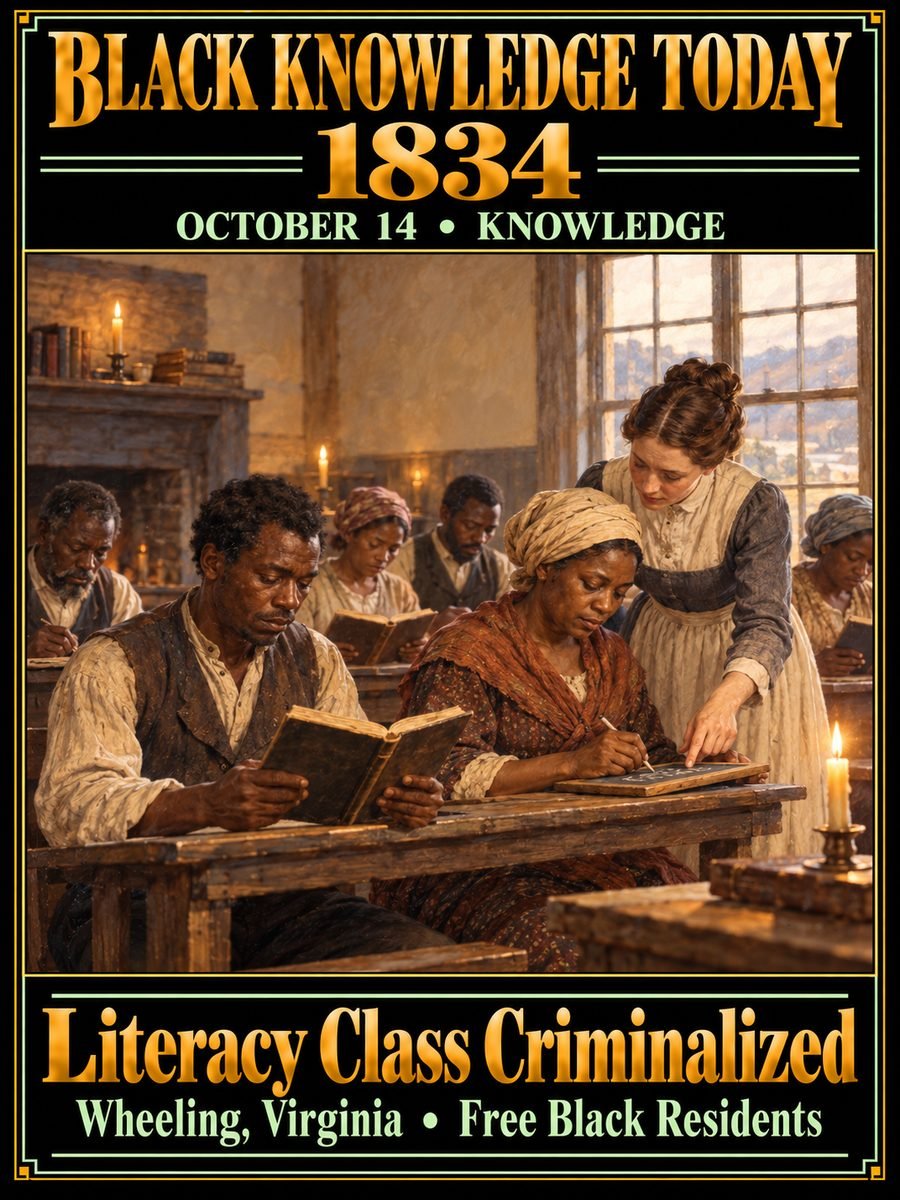 1834 — Four people were charged for teaching free Black people to read in Wheeling
