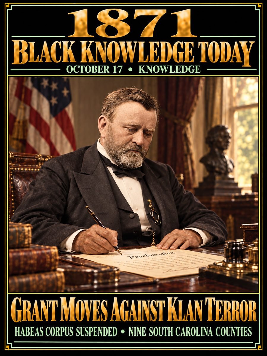 1871 — President Grant suspended habeas corpus in nine South Carolina counties