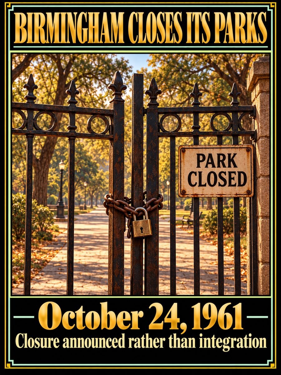 1961 — Birmingham officials announced they would close city parks rather than integrate them