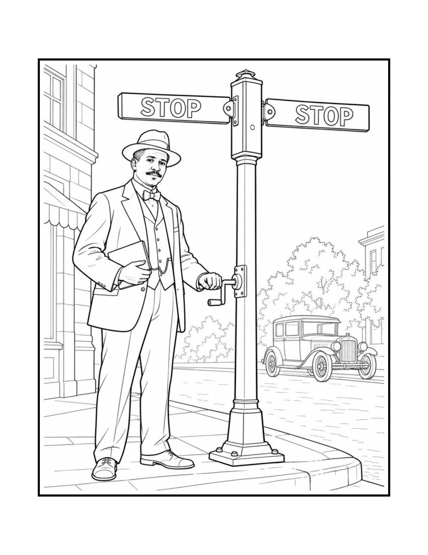 Garrett Morgan coloring page from Brilliant Black Inventors Vol 1